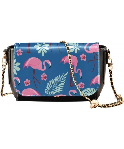 Crossbody Bags Exotic Pink Flamingo Leaves PU Leather Shoulder Bag Clutch Small Handbags $21.19 Shoulder Bags