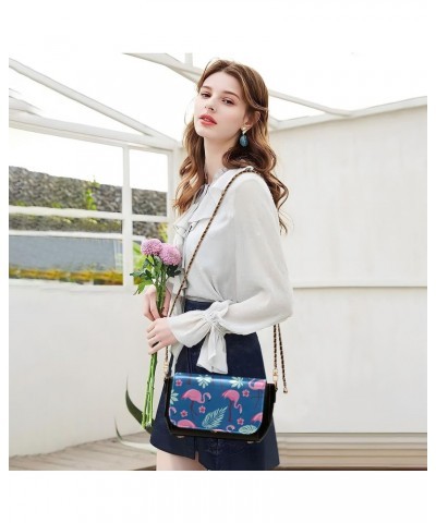 Crossbody Bags Exotic Pink Flamingo Leaves PU Leather Shoulder Bag Clutch Small Handbags $21.19 Shoulder Bags