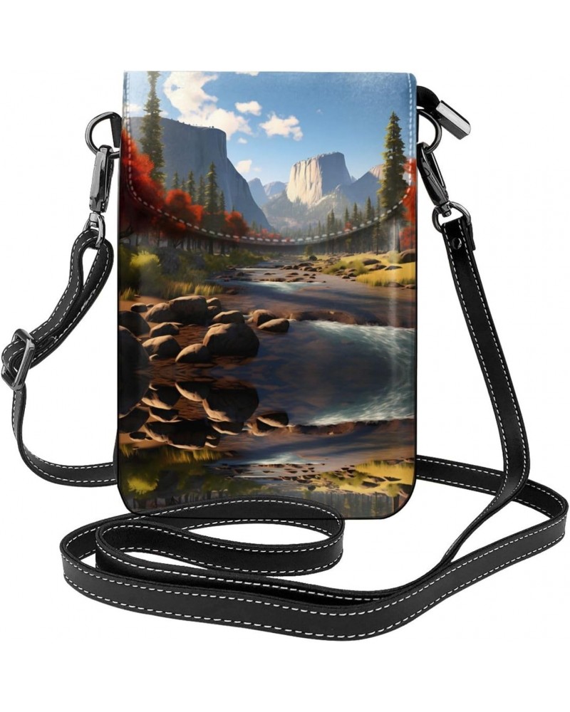 women leather Cell Phone Purse National Park picture Multifunction,Soft, durable,Convenient for daily use and travel, Black, ...