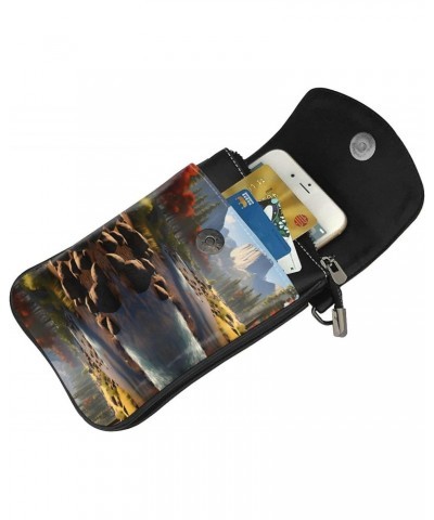 women leather Cell Phone Purse National Park picture Multifunction,Soft, durable,Convenient for daily use and travel, Black, ...