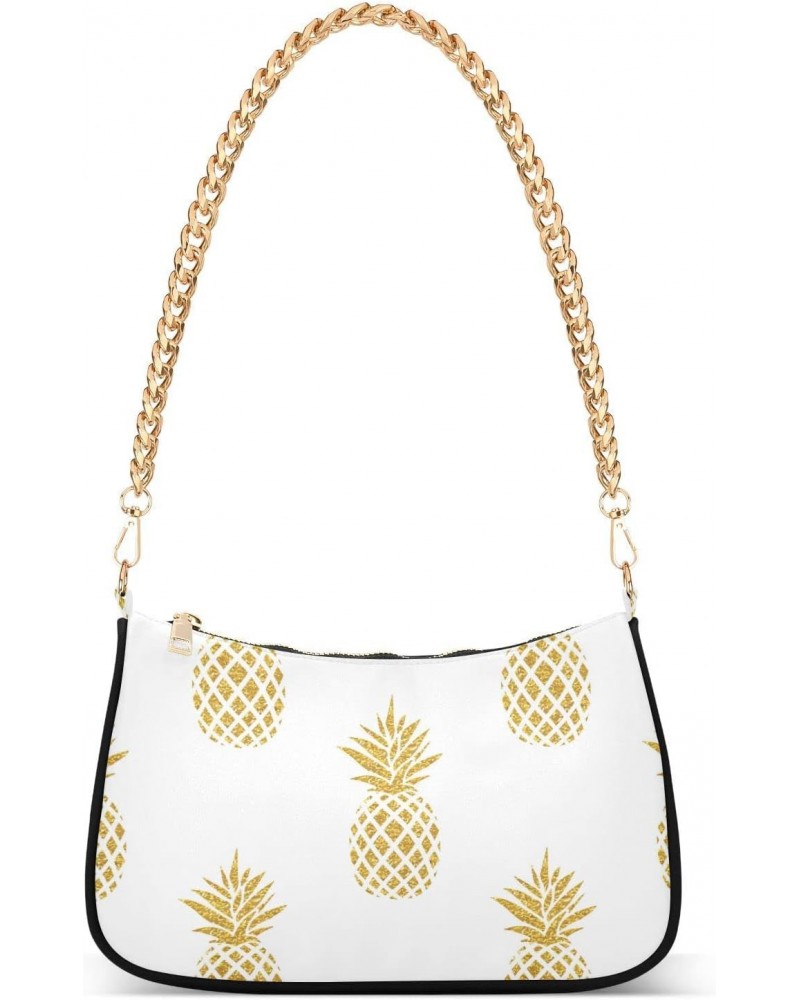 Summer Gold Fruit Pineapple Shoulder Bag for Women Chain Handbags Womens Tote Satchel Bags with Zipper $16.19 Satchels