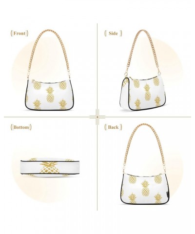 Summer Gold Fruit Pineapple Shoulder Bag for Women Chain Handbags Womens Tote Satchel Bags with Zipper $16.19 Satchels