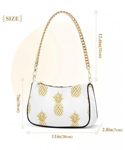 Summer Gold Fruit Pineapple Shoulder Bag for Women Chain Handbags Womens Tote Satchel Bags with Zipper $16.19 Satchels