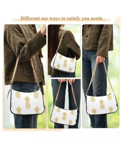 Summer Gold Fruit Pineapple Shoulder Bag for Women Chain Handbags Womens Tote Satchel Bags with Zipper $16.19 Satchels