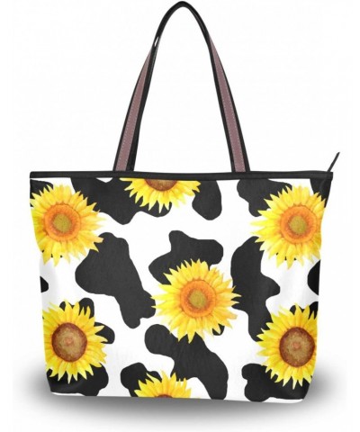 Milk Cow Print Sunflower Handbags for Women Fashion Tote Bags Shoulder Bag for School Travel Work Shopping $11.50 Totes