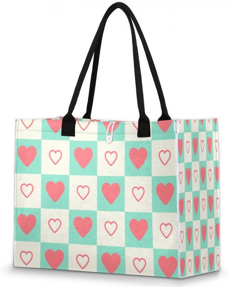 Pastel Heart Pattern Large Tote Bag Beautiful Shoulder Bag For Women Teachers Nurses Work Shopping Travel Handbag Purse $9.08...