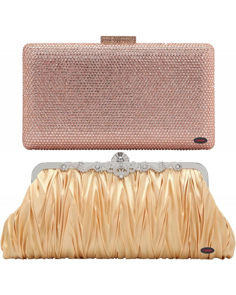 Evening Clutch Satin Pleated Rhinestone Novelty Oversized Purses For Women Formal E1588gold Set $27.22 Evening Bags