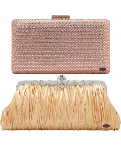 Evening Clutch Satin Pleated Rhinestone Novelty Oversized Purses For Women Formal E1588gold Set $27.22 Evening Bags