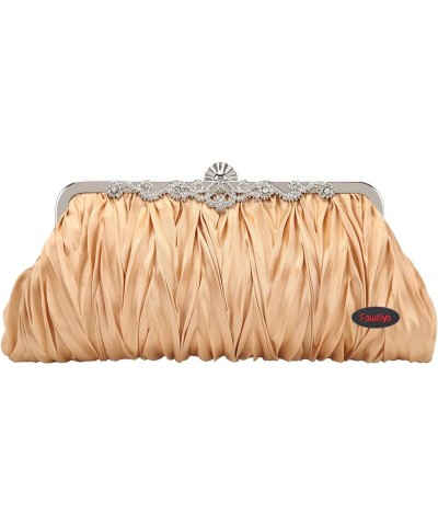 Evening Clutch Satin Pleated Rhinestone Novelty Oversized Purses For Women Formal E1588gold Set $27.22 Evening Bags