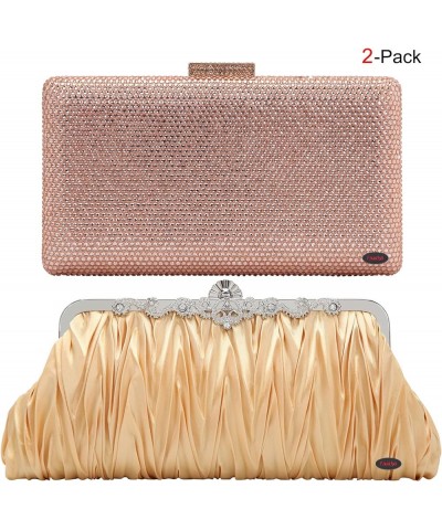 Evening Clutch Satin Pleated Rhinestone Novelty Oversized Purses For Women Formal E1588gold Set $27.22 Evening Bags