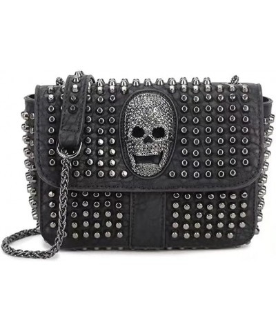 Women Skull Chain Shoulder Bag Black Rivet Crossbody Bag Handbag Satchels Purses Black $26.99 Satchels