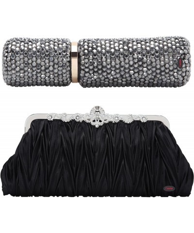 Evening Clutch Satin Pleated Rhinestone Novelty Oversized Purses For Women Formal J22412black&gray $15.82 Evening Bags