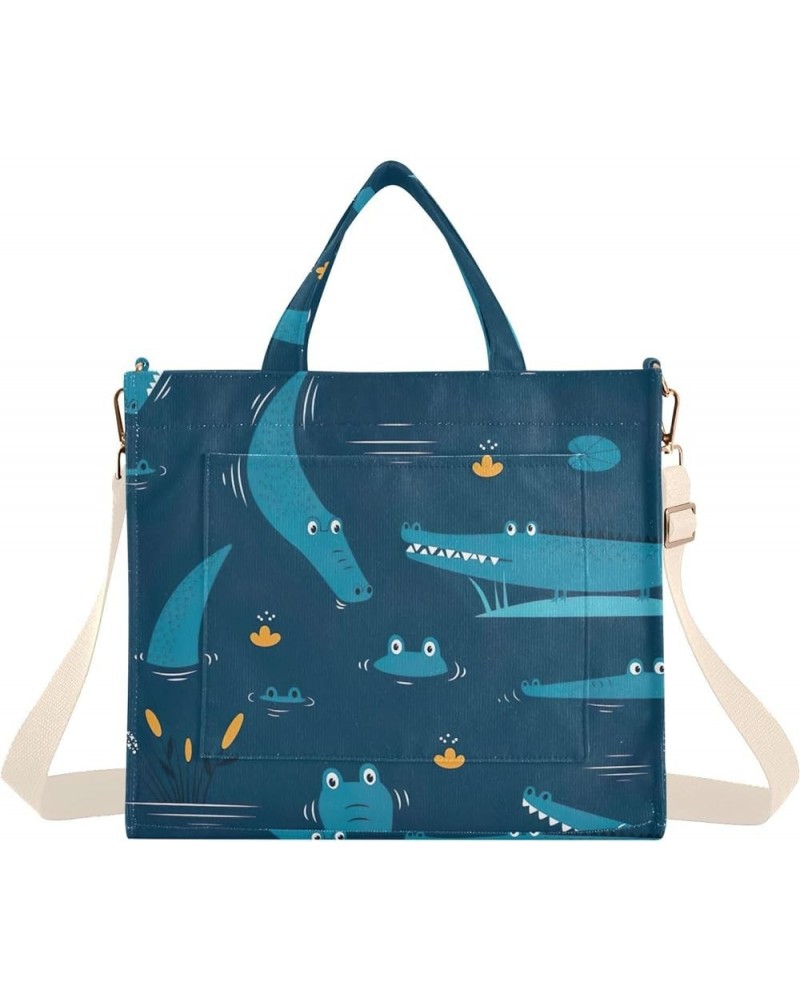 Green Crocodile Animals Print Womens Totes Purse Reusable Grocery Bag Gifts for Hostesses Work Tote Bags Dark Blue Cute Croco...