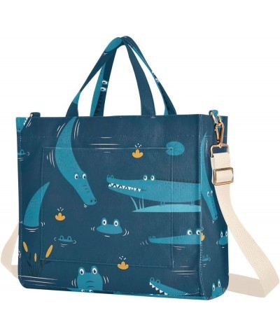 Green Crocodile Animals Print Womens Totes Purse Reusable Grocery Bag Gifts for Hostesses Work Tote Bags Dark Blue Cute Croco...