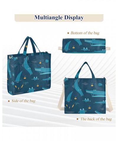 Green Crocodile Animals Print Womens Totes Purse Reusable Grocery Bag Gifts for Hostesses Work Tote Bags Dark Blue Cute Croco...