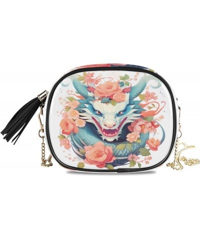 Crossbody Purse Small Crossbody Bags Shoulder Handbags Orange Flower Dragon for Women $10.50 Shoulder Bags