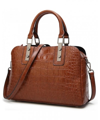 Women's Crocodile Pattern Crossbody PU Leather Square Satchel Retro Top Handle Shoulder Bags Elegant Handbags Purses Brown $3...