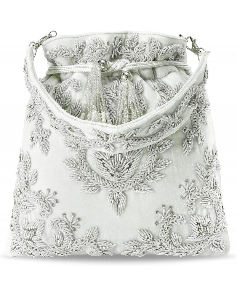 Indian Potli Bags For Women Evening Bag Clutch Ethnic Bride Purse With Drawstring Silver $20.09 Evening Bags