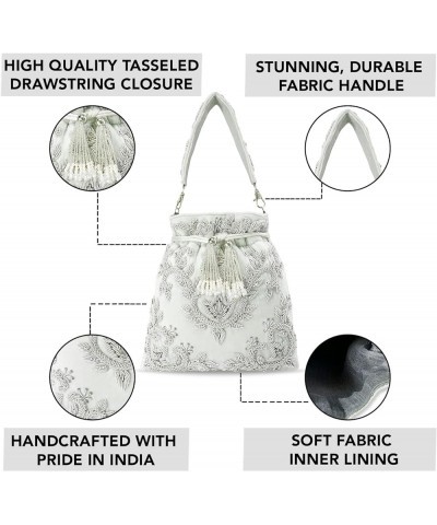 Indian Potli Bags For Women Evening Bag Clutch Ethnic Bride Purse With Drawstring Silver $20.09 Evening Bags