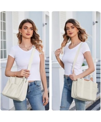 HOMESPON Canvas Everything Tote Bag for Woman With Compartments for Work Travel or Shopping Beige $14.49 Totes