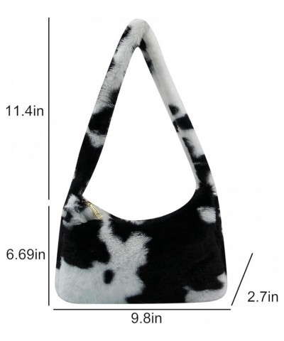 Women Girls Fashion Leopard Cow Print Fluffy Tote Handbag Soft Plush Faux Fur Underarm Shoulder Wallet Purse Black Cow $11.75...