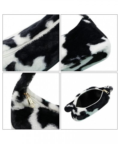 Women Girls Fashion Leopard Cow Print Fluffy Tote Handbag Soft Plush Faux Fur Underarm Shoulder Wallet Purse Black Cow $11.75...