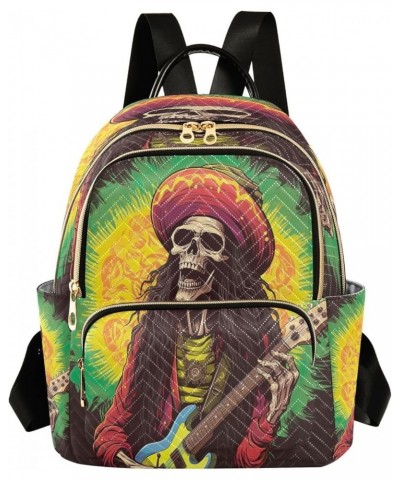 Mexican Skull Guitar Quilted Backpack for Women Shoulder Bags Purse Travel Bag for Work Nurse Daily M Small $15.80 Backpacks