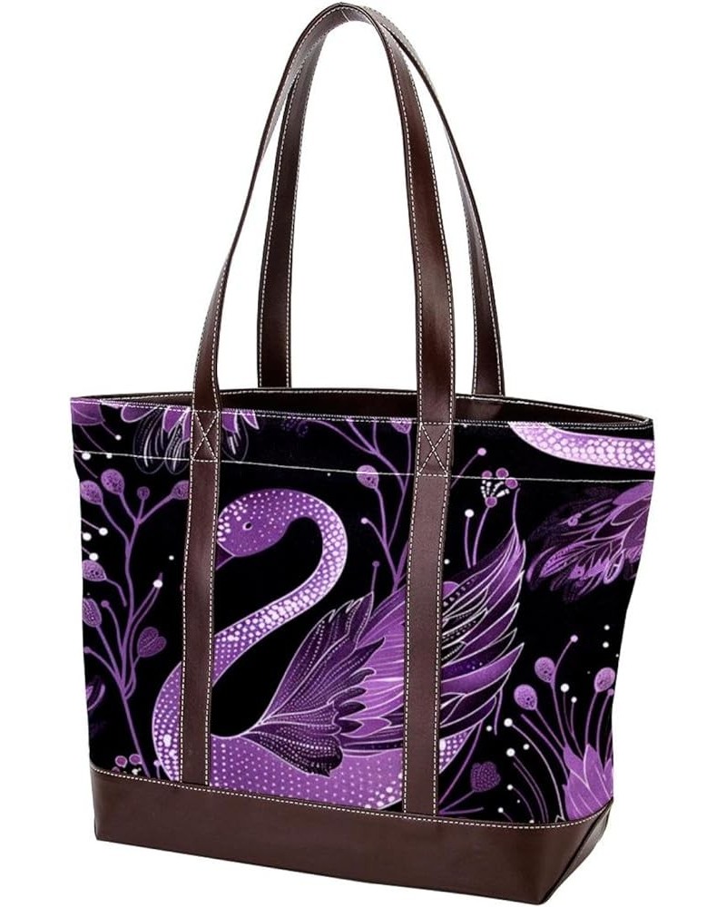 Tote Bag for Women, Large Tote Bag, Tote Bag with Zipper, Purple Cartoon Swan, Tote Bag for Work Design 1465 $22.55 Totes