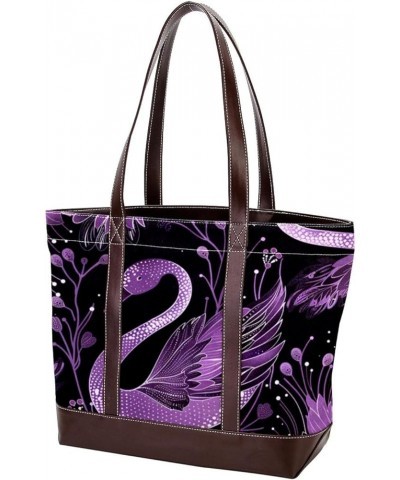 Tote Bag for Women, Large Tote Bag, Tote Bag with Zipper, Purple Cartoon Swan, Tote Bag for Work Design 1465 $22.55 Totes