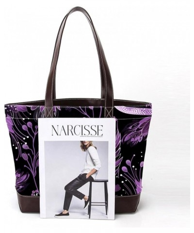 Tote Bag for Women, Large Tote Bag, Tote Bag with Zipper, Purple Cartoon Swan, Tote Bag for Work Design 1465 $22.55 Totes