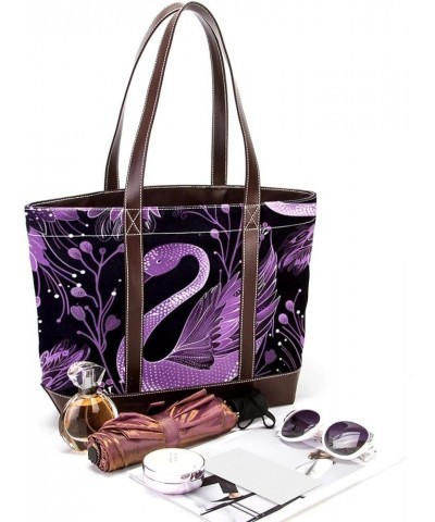 Tote Bag for Women, Large Tote Bag, Tote Bag with Zipper, Purple Cartoon Swan, Tote Bag for Work Design 1465 $22.55 Totes