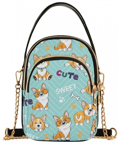 Chain Crossbody Bags for Women Cute Funny Corgi Dogs Quilted Shoulder Crossbody Handbags Travel Cross Body Cell Phone Purses ...