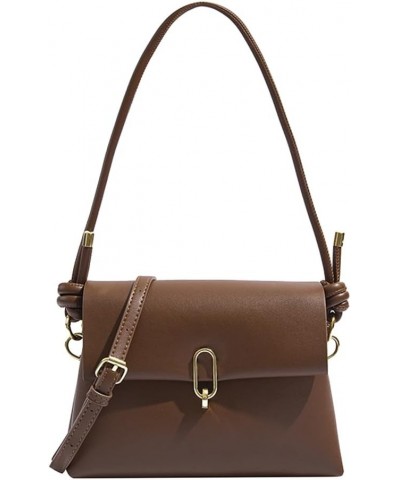 Fashion One Shoulder Small Square Bag Soft Leather Solid Color Simple Crossbody Bag (brown) Brown $26.57 Totes