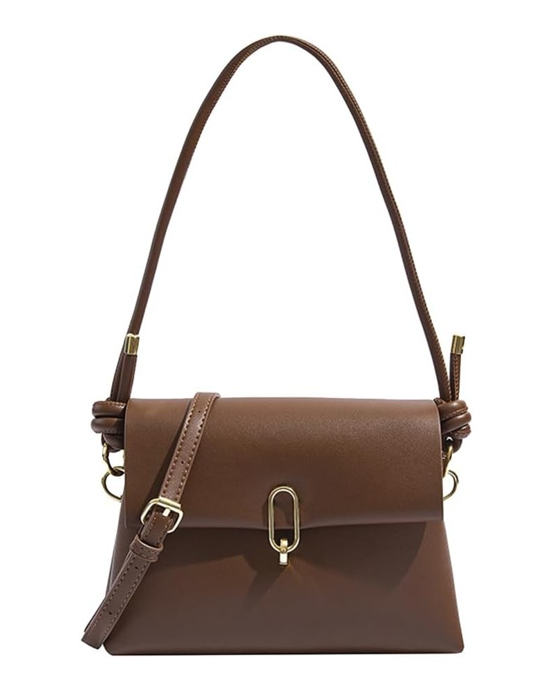 Fashion One Shoulder Small Square Bag Soft Leather Solid Color Simple Crossbody Bag (brown) Brown $26.57 Totes