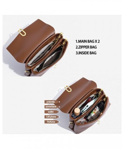 Fashion One Shoulder Small Square Bag Soft Leather Solid Color Simple Crossbody Bag (brown) Brown $26.57 Totes