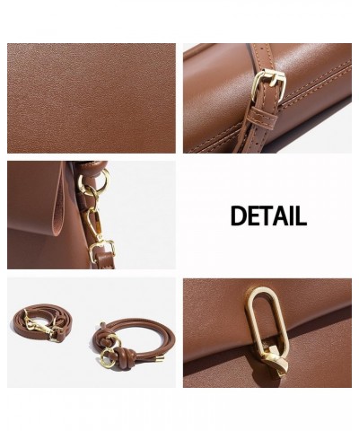 Fashion One Shoulder Small Square Bag Soft Leather Solid Color Simple Crossbody Bag (brown) Brown $26.57 Totes