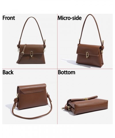 Fashion One Shoulder Small Square Bag Soft Leather Solid Color Simple Crossbody Bag (brown) Brown $26.57 Totes