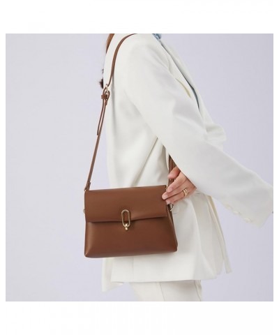 Fashion One Shoulder Small Square Bag Soft Leather Solid Color Simple Crossbody Bag (brown) Brown $26.57 Totes