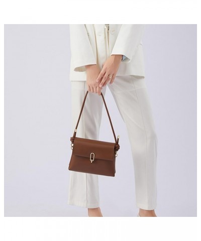 Fashion One Shoulder Small Square Bag Soft Leather Solid Color Simple Crossbody Bag (brown) Brown $26.57 Totes