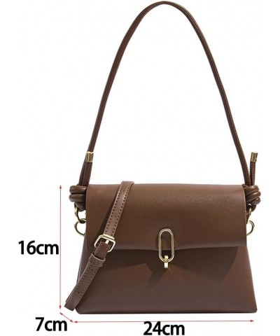 Fashion One Shoulder Small Square Bag Soft Leather Solid Color Simple Crossbody Bag (brown) Brown $26.57 Totes