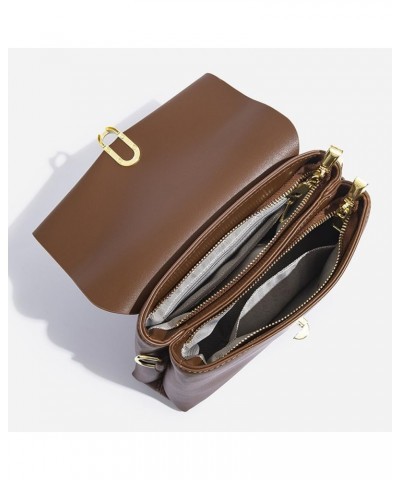 Fashion One Shoulder Small Square Bag Soft Leather Solid Color Simple Crossbody Bag (brown) Brown $26.57 Totes