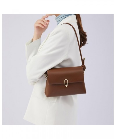 Fashion One Shoulder Small Square Bag Soft Leather Solid Color Simple Crossbody Bag (brown) Brown $26.57 Totes