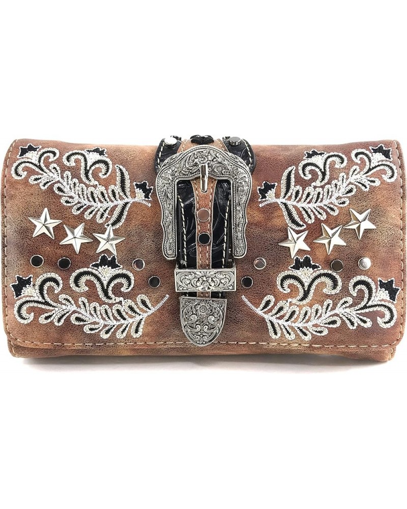 Buckle Western Floral Damask Embroidery Studs Stars Concealed Carry Handbag Purse Bronze Wallet Only $23.71 Shoulder Bags