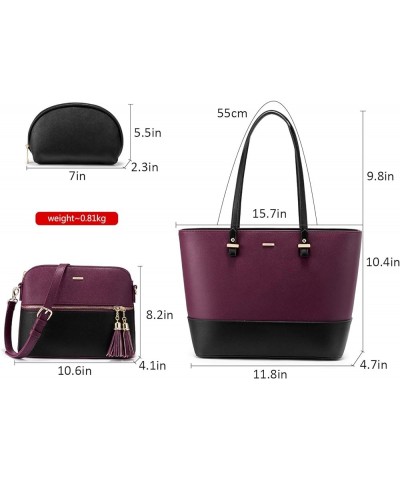 Purses and Handbags for Women Fashion Tote Bags Shoulder Bag Top Handle Satchel Bags 3pcs-2 Purple/Black $16.45 Totes