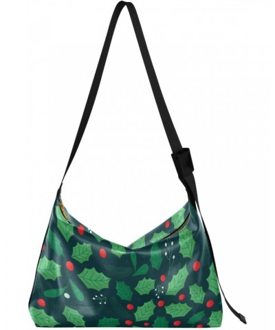 Womens Large Tote Bag Christmas Holly Leaves Green Large Crossbody Bags Boys Over The Shoulder Bag $19.46 Totes