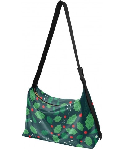 Womens Large Tote Bag Christmas Holly Leaves Green Large Crossbody Bags Boys Over The Shoulder Bag $19.46 Totes