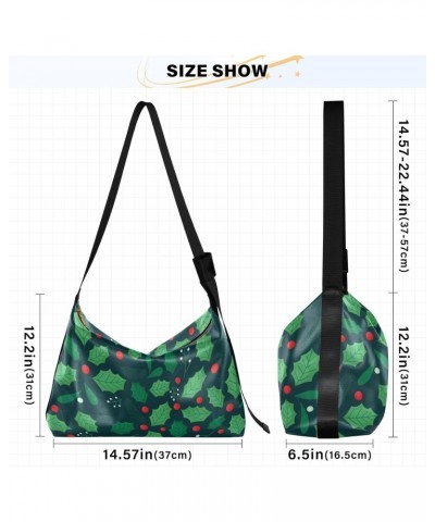 Womens Large Tote Bag Christmas Holly Leaves Green Large Crossbody Bags Boys Over The Shoulder Bag $19.46 Totes