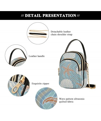 Seashells Conch Starfish Women's Crossbody Bag Three Zipper Design Handbag Shoulder Bag Wallet Color472 $11.44 Shoulder Bags