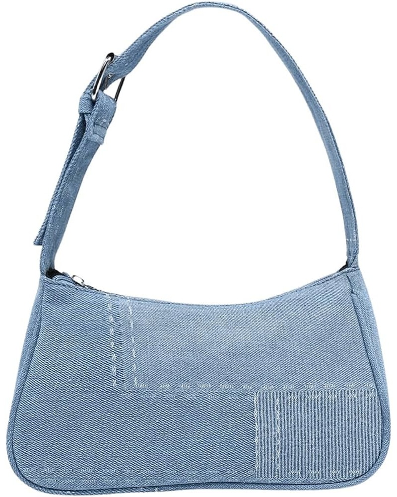 Women's Zipper Mini Denim Shoulder Bag Solid Jean Underarm Purse with Adjustable Strap Light Wash $13.63 Shoulder Bags