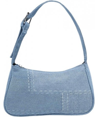 Women's Zipper Mini Denim Shoulder Bag Solid Jean Underarm Purse with Adjustable Strap Light Wash $13.63 Shoulder Bags